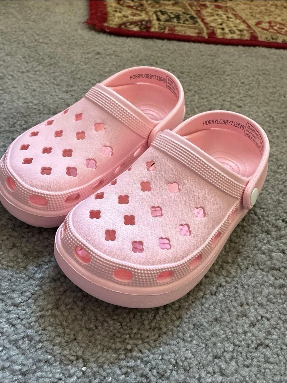 Hobby Lobby Kids Light Pink Foam Clogs with Perforated Flower Design